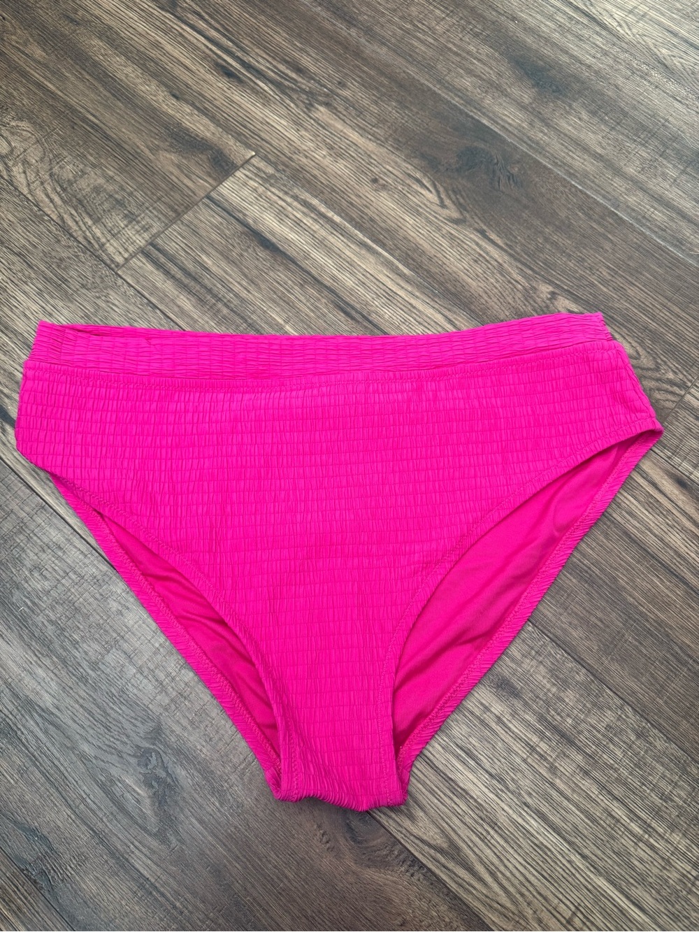 DKNY Hot Pink Ribbed High-Waist Bikini Bottom